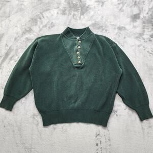 Vintage Cabela's Sweater Womens M Green Chunky Knit Pullover Button Neck Outdoor